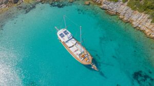 View of gulet Flas on on Orak island